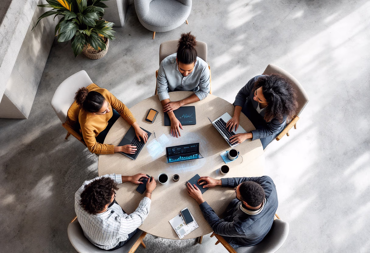 Marketing team discussing AI insights